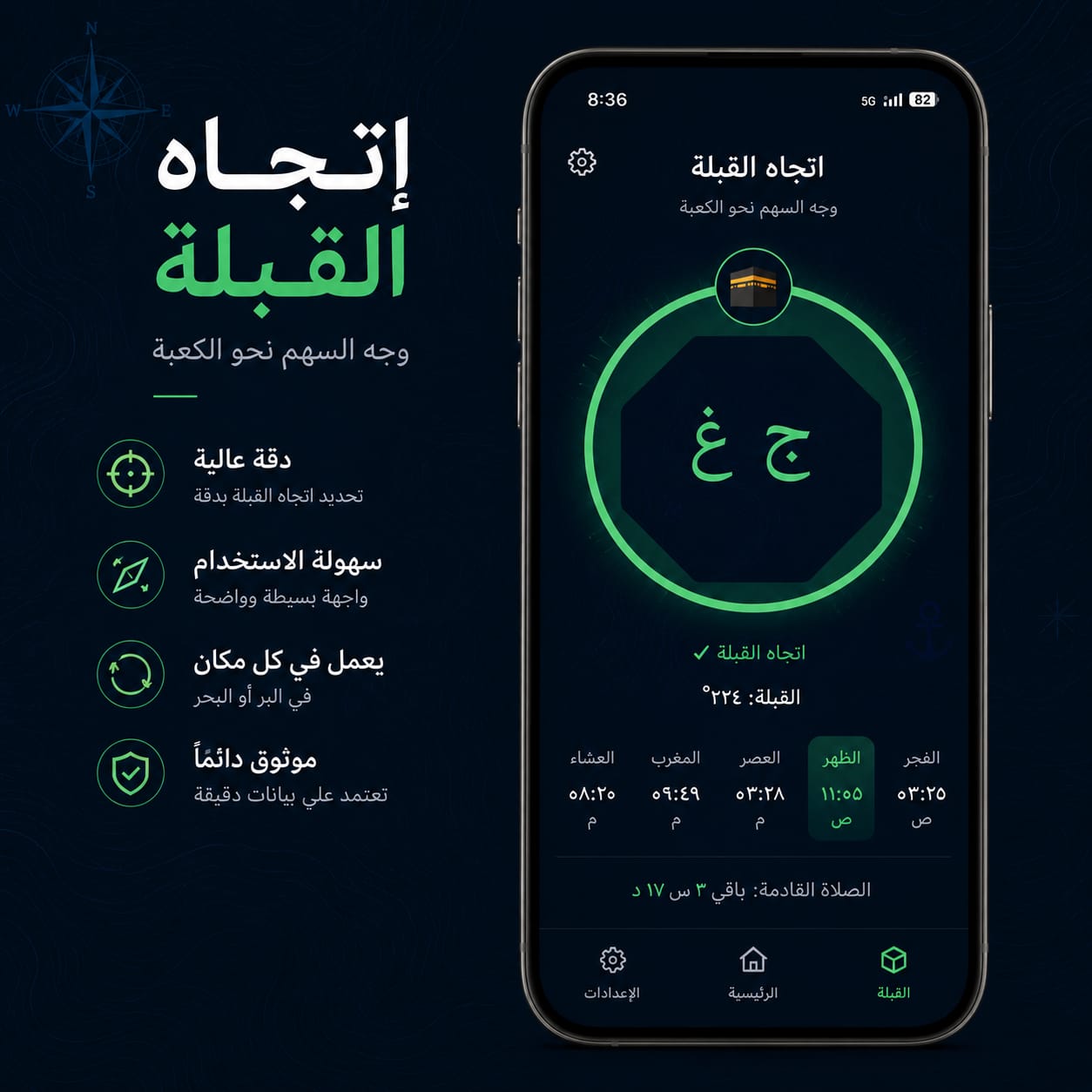 اتجاه القبلة — الوقفة / Qibla direction — Alwaqfa